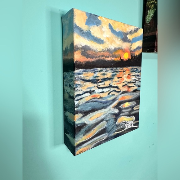 Original Art Beach Seascape Acrylic Painting Artwork 6”x8” 1.5” Thick - Picture 3 of 4